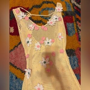 For Love And Lemons Yellow Crochet Dress with Floral Accents
